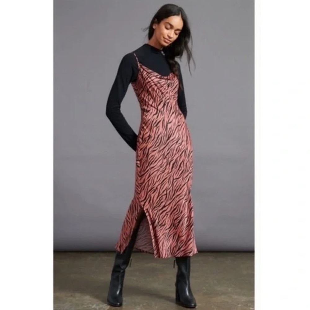 Anthropologie Elyse Bias Zebra Printed Dress Size M